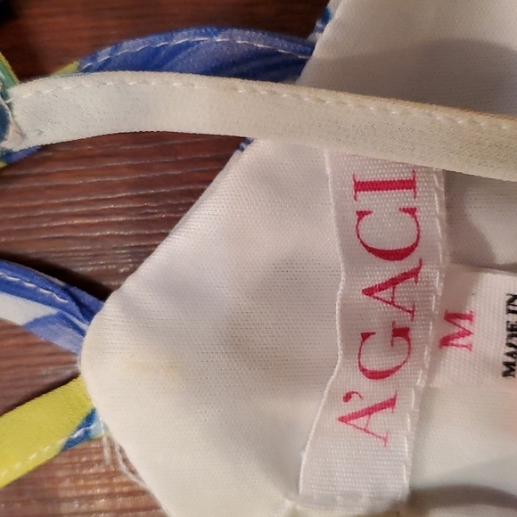 AGaci Dress Womens Size M floral blue yellow white floral tropical print - Picture 3 of 9